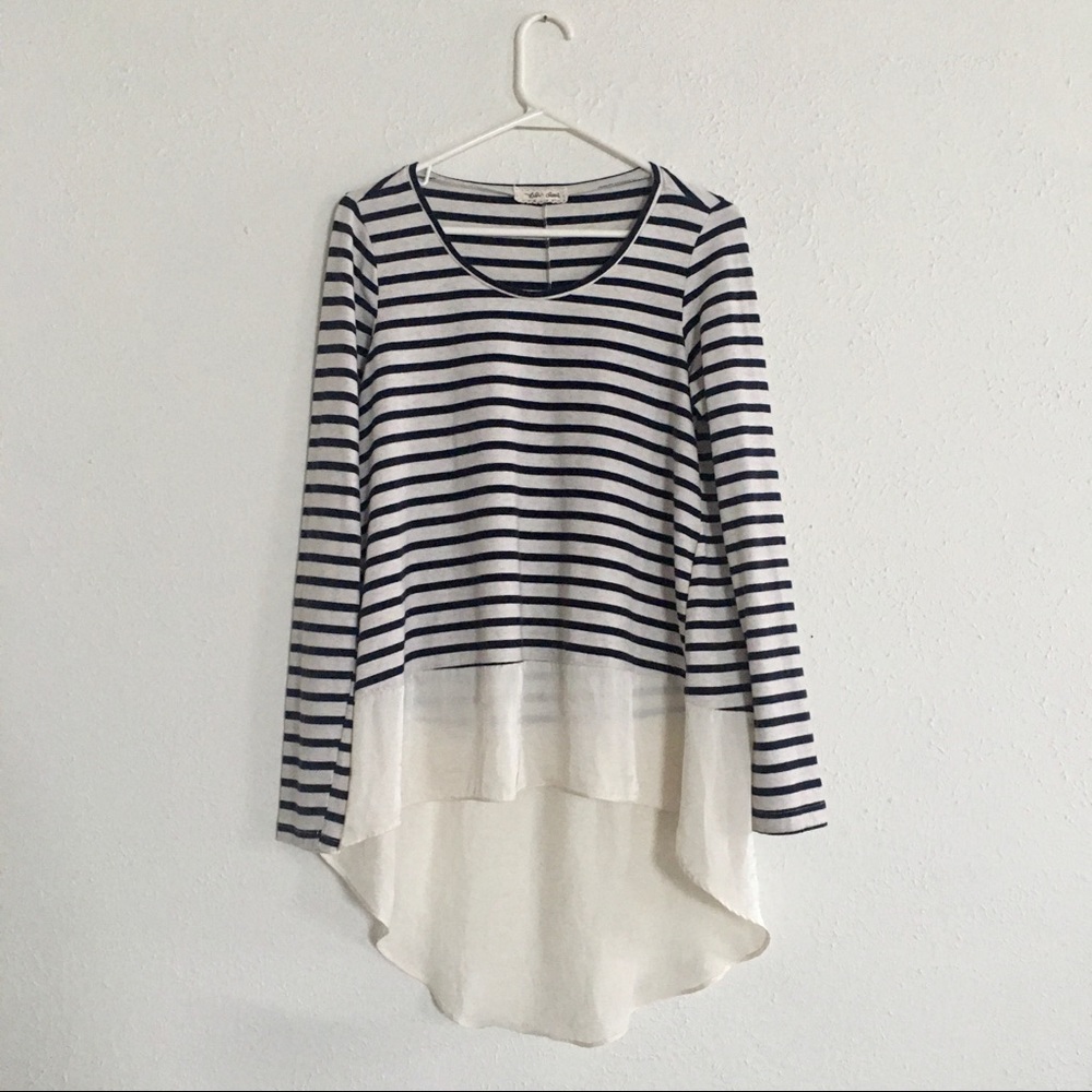 Anthropologie Lili’s Closet Striped Silky Satin Hem Long Sleeve Tunic Shirt - Picture 3 of 6